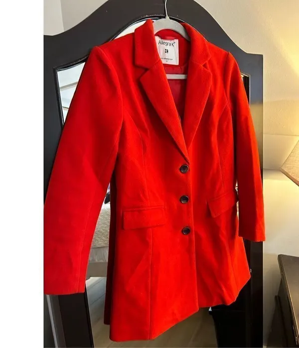 NEW Red Allegra K Notched Lapel Single Breasted Winter Coat S - Image 6