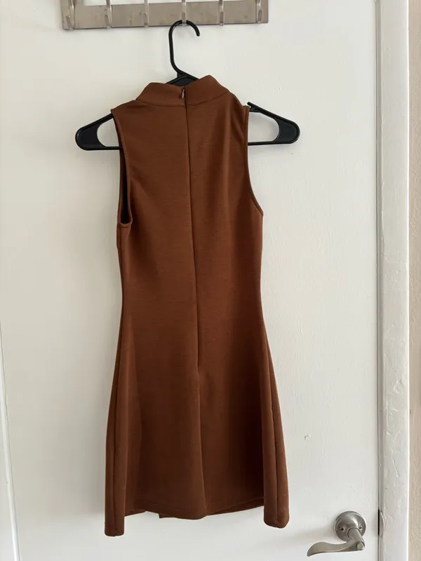 White Fox Boutique Chocolate Brown Mock Neck Mini Dress - Image 4