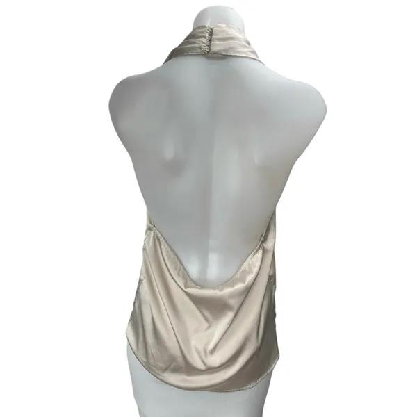 Superdown Beige Silk Satin Sleeveless Halter V Neck Open Back Tank Top Size S - Image 2