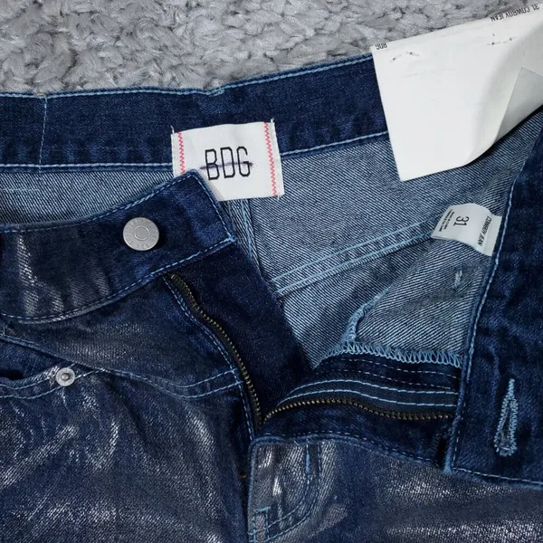 BDG Cowboy Jeans High Rise Straight Relaxed Blue Silver Painted Women's Size 31 - Image 4