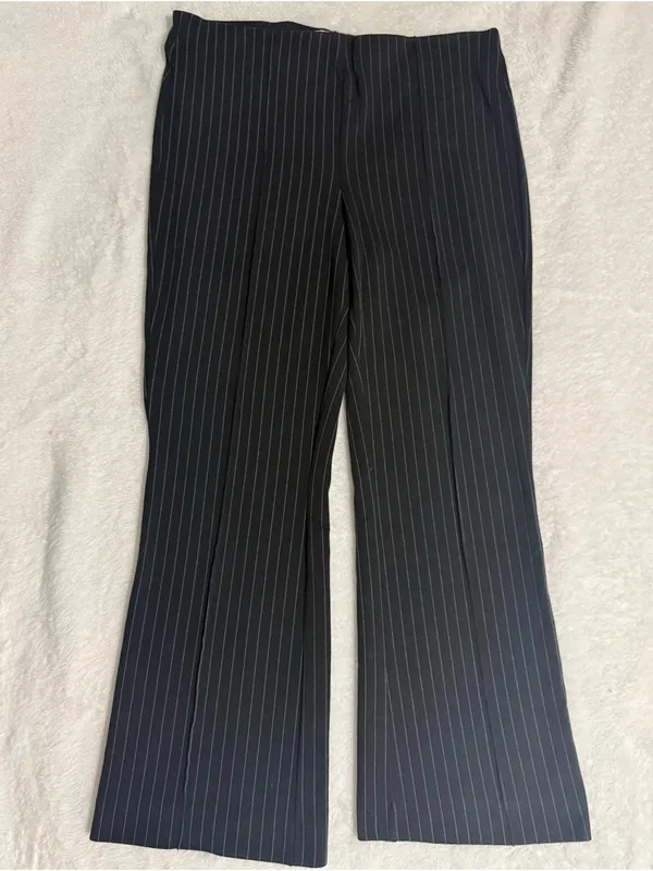 Maeve Anthropologie Margot Kick-Flare Cropped Pinstripe Pants Black - Image 4