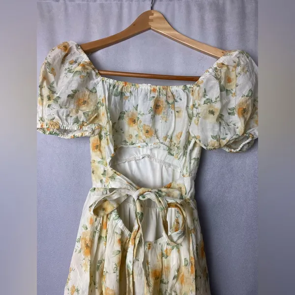 Blu Pepper Yellow Boho Milkmaid Romantic Summer Floral Midi Dress S - Image 8