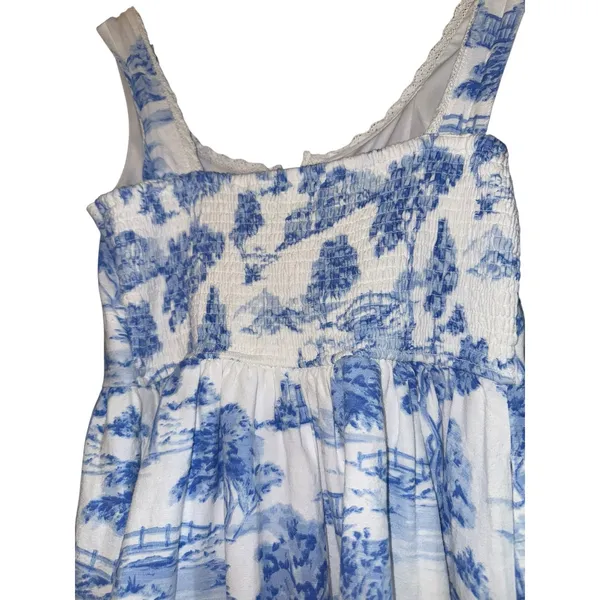 Japna Linen Blend Cottage Dress‎ Women's Medium Smocked Coquette Garden Party - Image 6