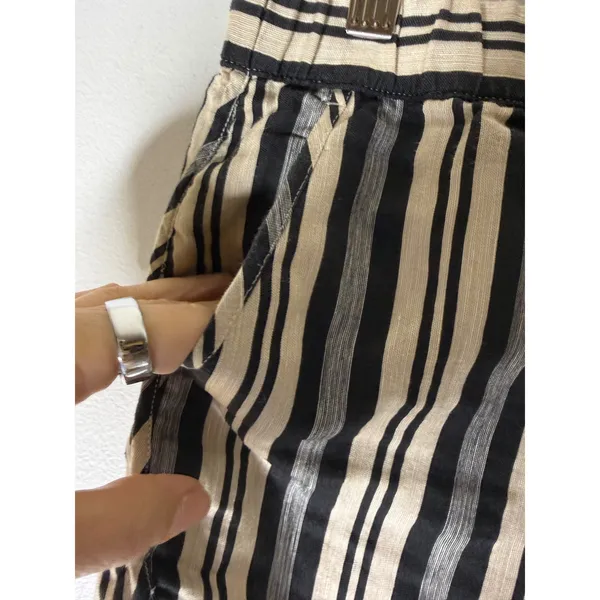 Madewell Linen Blend Grey‎ Black Evelyn Stripes Pull On Shorts Women's M - Image 3