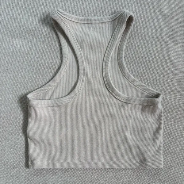 Abercrombie & Fitch Cream Ribbed Racerback Crop Tank Top - Image 3