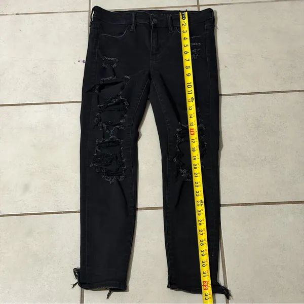 American Eagle Women Black Distressed Level Stretch Denim Jegging‎ Jean 4XShort - Image 8