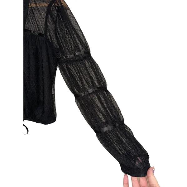 Privy Privately Privileged Black Mesh Dot Sheer‎ Puff Sleeve Top PT40395N Small - Image 3