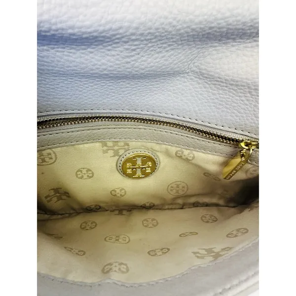 Tory Burch‎ Amanda Logo Gray Crossbody Clutch Gold Chain Flap Magnetic Closure - Image 13