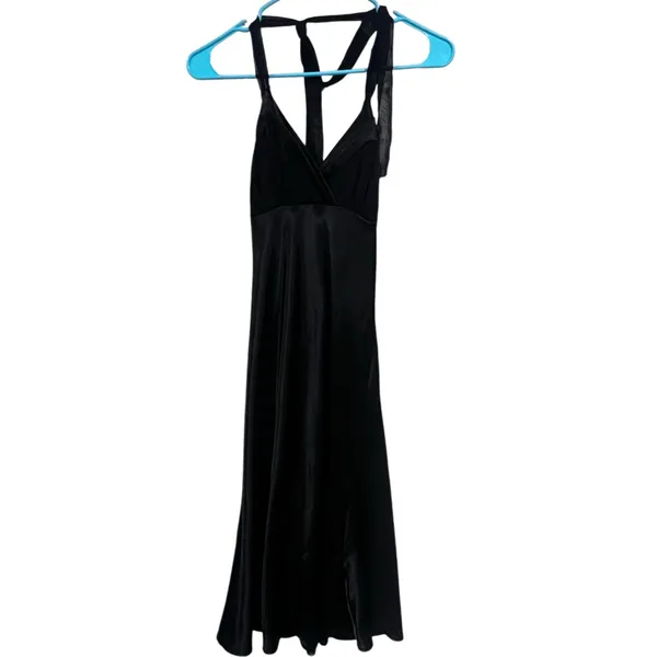 Forever 21 Elegant Black Halter Satin-Like Dress Balletcore Flare Size XS- Small - Image 5