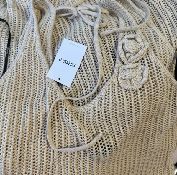 Revolve Cream Tan Maxi Crochet Open Knit Back Backless Cover Up Maxi Boho Beach Dress - Image 8