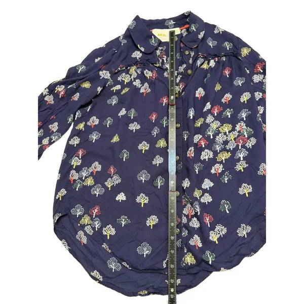Anthropologie Maeve Fredericka Button Down Top Sz 2 Trees Navy - Image 10