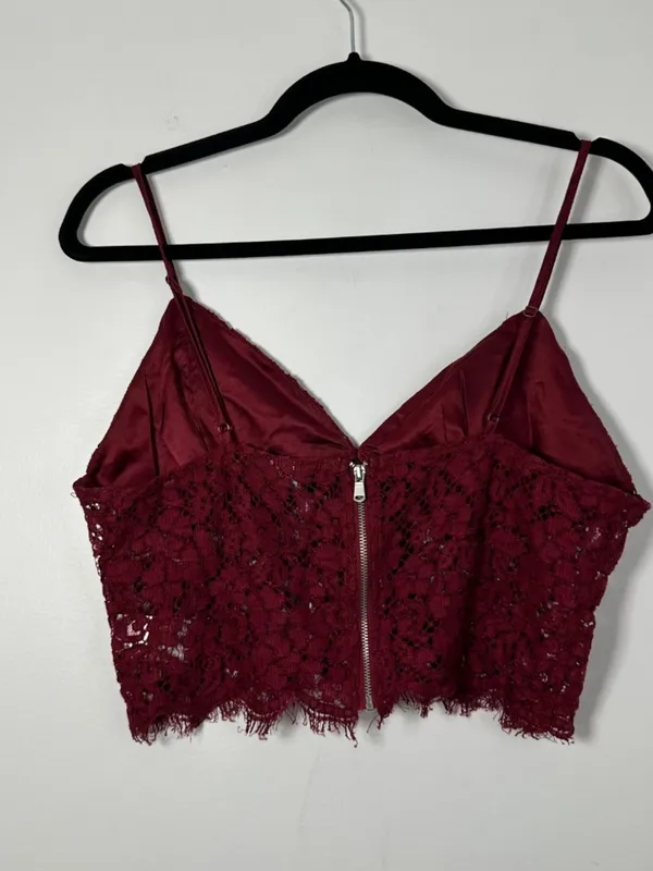 Bardot Womens Size Medium Sienna Burgundy Floral Lace Bralette Crop Top Festival - Image 2