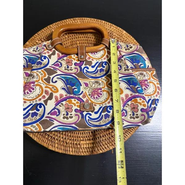 Relic Paisley Canvas Satchel Handbag Multi-Color‎ Wooden Handle Boho Bag - Image 3