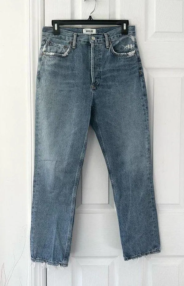 Riley High Rise Straight Crop Denim Jeans Button Fly In Frequency 27 - Image 5