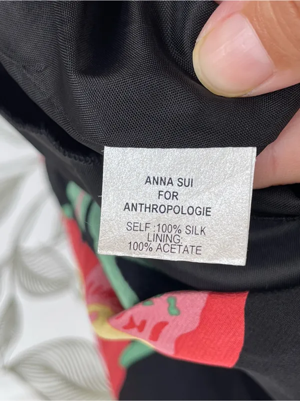 Anna Sui Anthropologie Sz 12 Silk Dress Strapless Black Pink Poppy Floral Lined - Image 8
