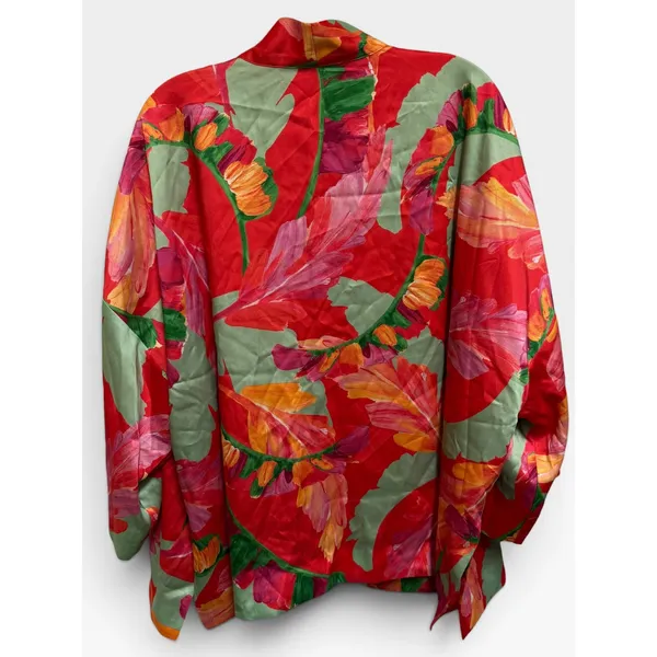 Chicos Womens Red Tropical Floral Satin Kimono Jacket Lined L/XL - Image 5