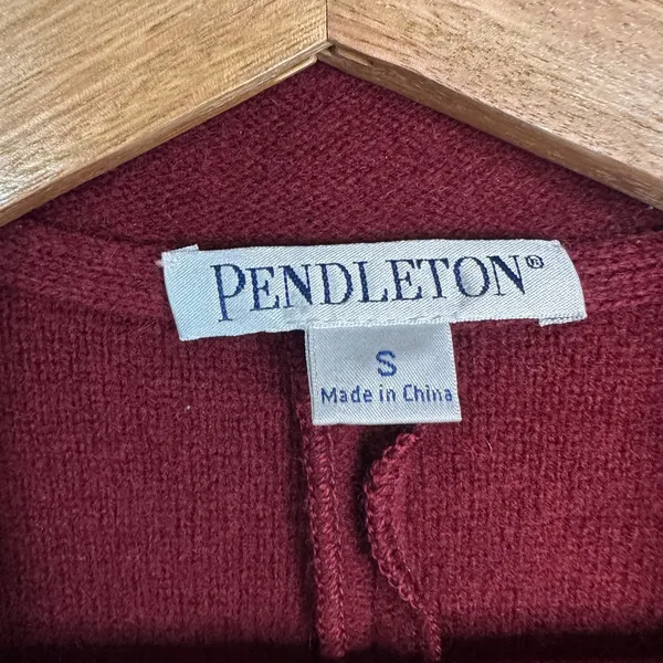 Pendleton Womens S Burgundy Lambs Wool Cardigan Blazer Jacket Classic Tailored - Image 7