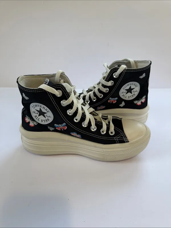 Converse Black High-Top All Star Sneakers with Butterfly Embroidery - Image 3
