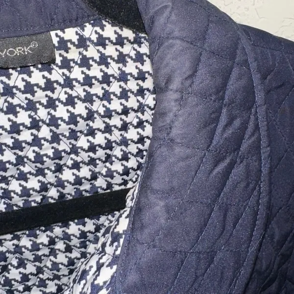 Briggs New York Navy‎ Quilted Jacket Houndstooth Trim Large - Image 7