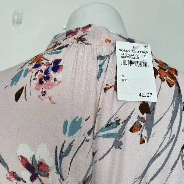 NEW Lovestitch floral midi dress SMALL short flutter sleeves Pockets pink - Image 12