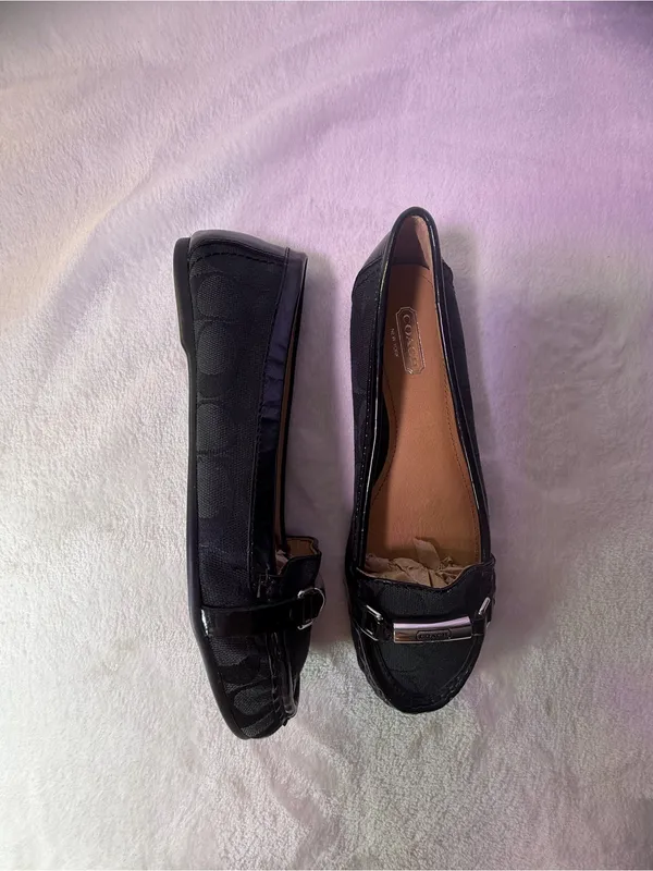 Coach Black Signature Canvas Slip-On Loafers with Metal Trim - Image 5