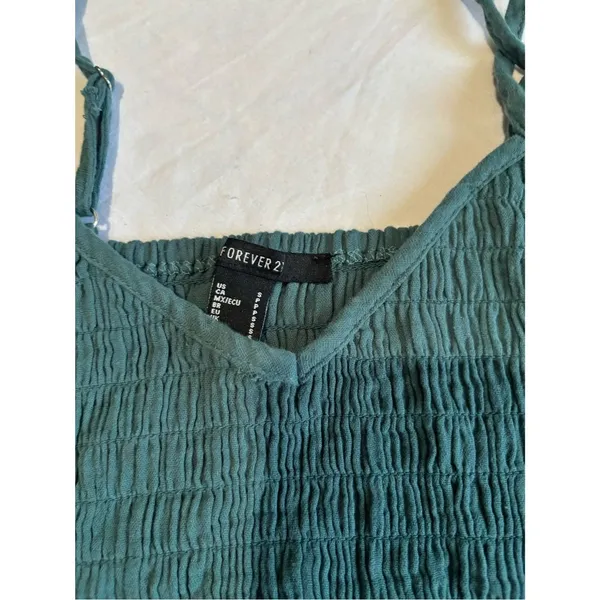 Forever 21 Teal Smocked Peplum Cami Top Adjustable Straps Boho Y2K Small - Image 3