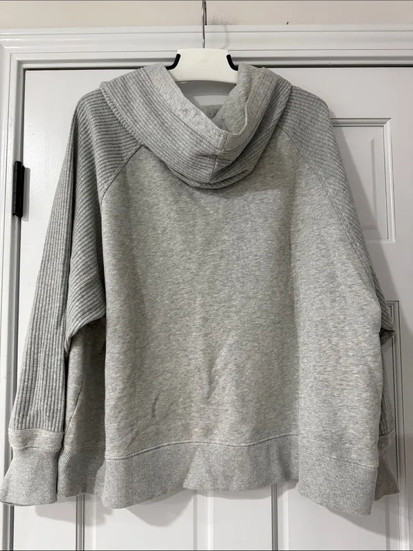 Aerie Hoodie Pullover Waffle Knit Oversized Gray Sweatshirt Cozy Size XL Coastal - Image 10