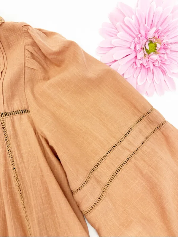 Free People 5 O’Clock Tea Time Mini Dress Peached Copper Cotton Crochet Lace - Image 8