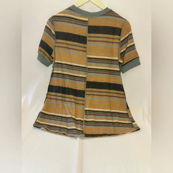 Spirit Ces Femme Soft And Comfy Earth, Tone, Striped Short Sleeve Top Nwt - Image 2