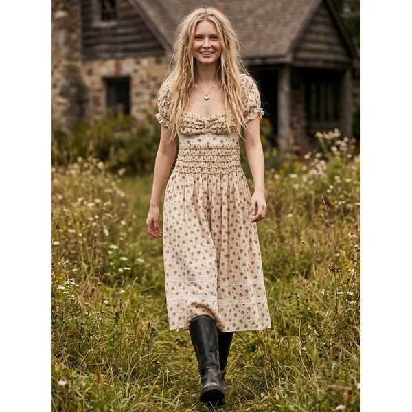 Free People Dainty Cottage Ethereal Bali Juniper Midi Dress 10 Lace Cream Floral - Image 7