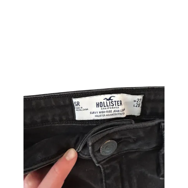 Hollister Curvy High-Rise Jean Leggings Black Frayed Hem W27 L28 Size 5R - Image 3