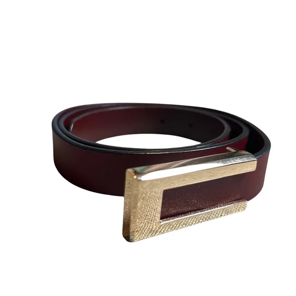 VTG Red Brown Adjustable Leather Belt Brass Buckle Minimalist Retro Western Boho - Image 7