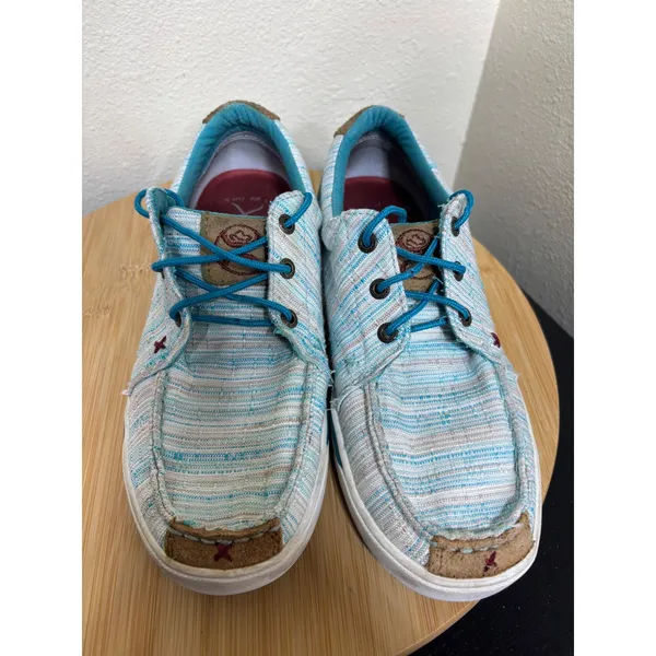 Hooey by‎ Twisted X Women's Lopers Shoes 8M Kicks Blue White Striped Textile Moc - Image 5