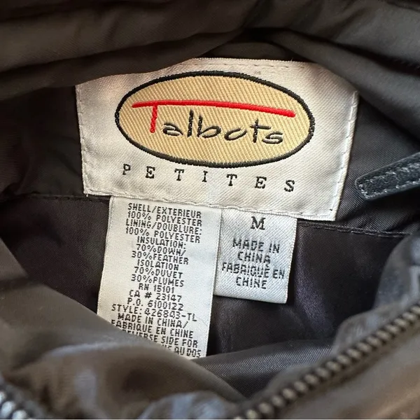 Talbots Puffer Coat Jacket Black Reversible Brown Down Puffer Medium Petite - Image 2