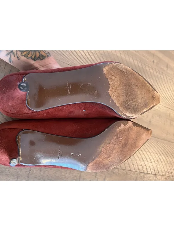 Vintage Walter Steiger Burgundy Suede Pointed Toe Pumps - Size 8 Made in Italy - Image 9