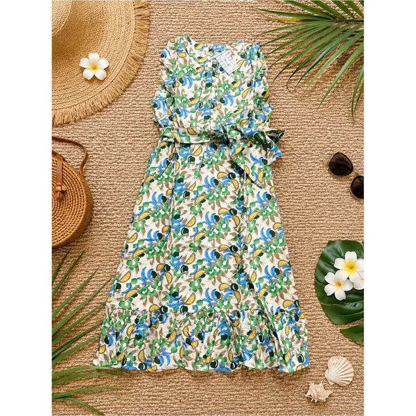 NWT Retro‎ Fruit Print Midi Dress Ruffle Flutter Sleeve Tie Waist M TulipB - Image 10