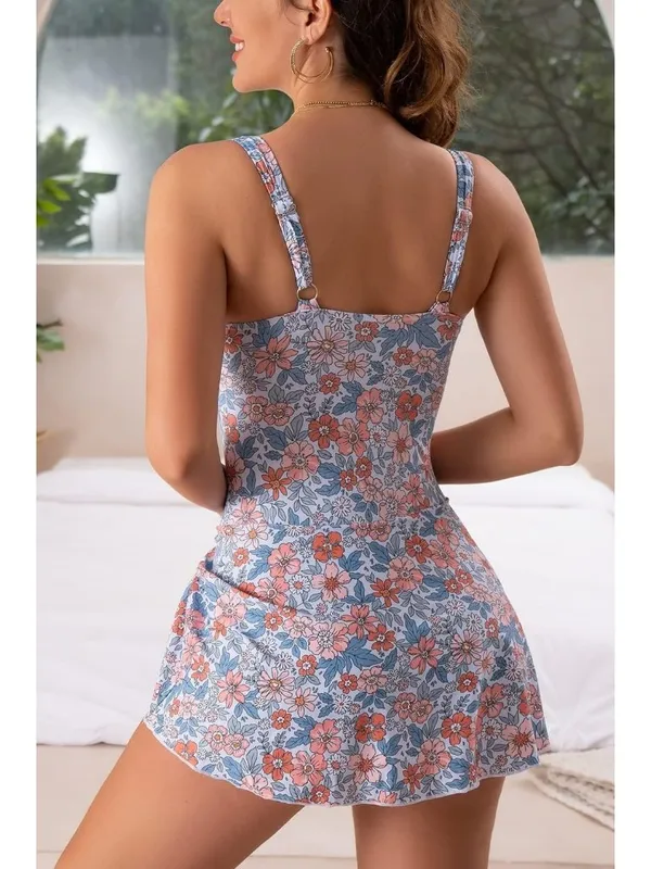 Eomenie One Piece Swimdress Floral Swimsuit Tummy Control Swim Tie Knot Dress XL - Image 2