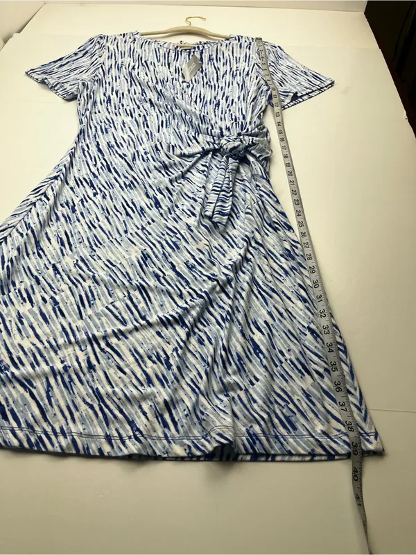 Chico’s 2 US 12 / 14 Short Dress Side Tie Infinite Lines Light Azure Blue NEW - Image 5
