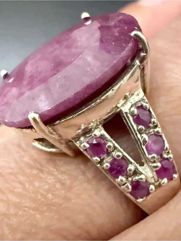 925 Silver Natural Ruby Gemstone Cocktail Ring Size 7.5 Pink - Image 3
