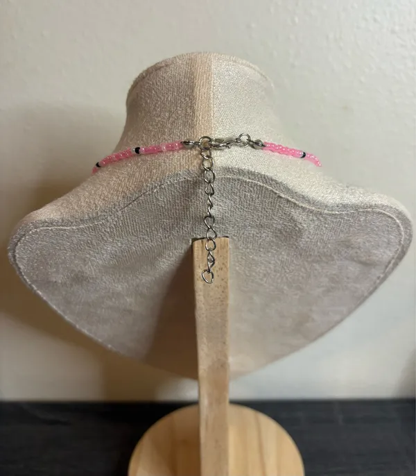 Handmade Pink Beaded Cow Necklace - Image 4