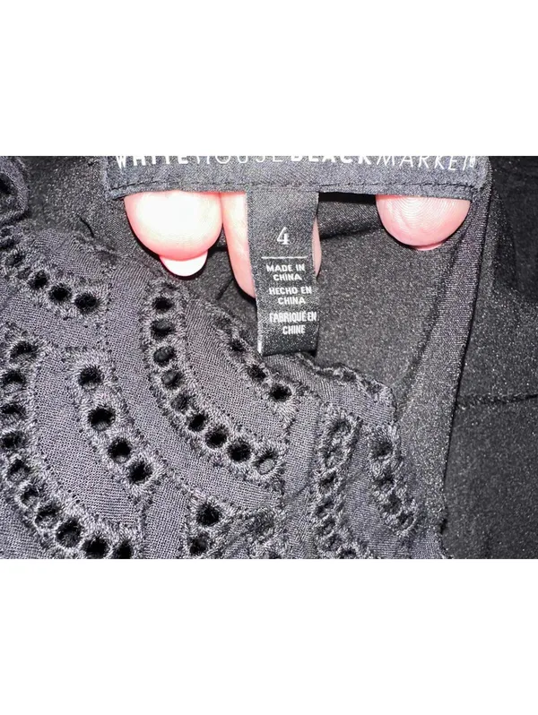 White House Black Market Black Eyelet Peplum Top Size 4 - Image 3
