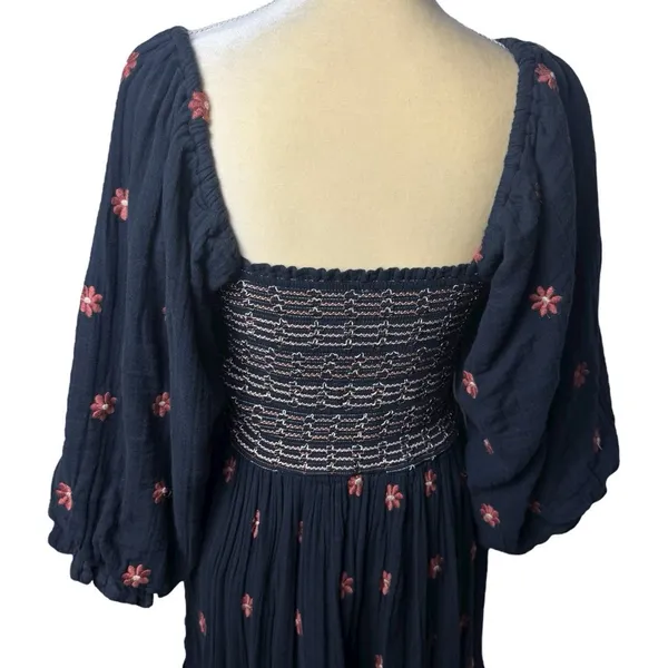 Free People Dahlia Embroidered Maxi Dress Puff‎ Sleeve Cottagecore Milk Maid M - Image 8