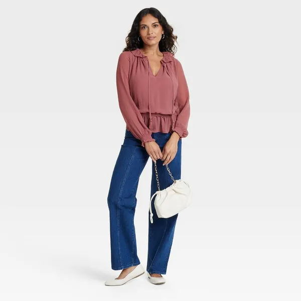 Universal Thread Womens Long Sleeve Blouse 92235298 Dark Mauve Pink XS - Image 7