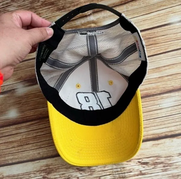 NASCAR Mesh back Team Yellow Hat Cap with driver's number Kyle Busch #18 - Image 9