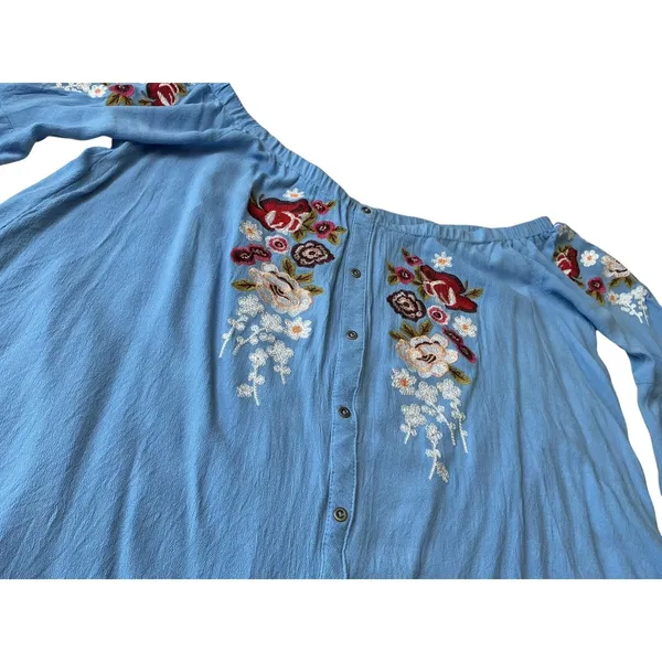 Umgee Blue Floral Embroidered‎ Off The Shoulder Bell Sleeve Blouse XL WG0914 - Image 5