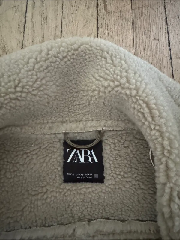 Zara Taupe Suede-Look Shearling Moto Jacket - Image 2