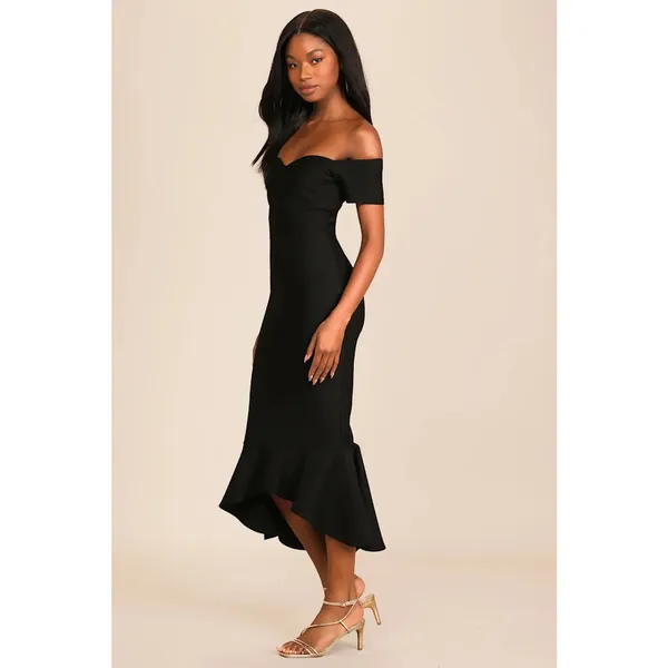 NWT Lulus Off Shoulder Trumpet Midi Dress Mermaid Womens S Black Cocktail Event - Image 12