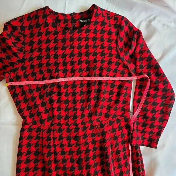 Vintage 80s Sharon Young Houndstooth Dress | Red & Black Office Siren Midi‎ - Image 5