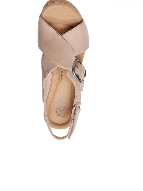 Clarks Giselle Dove Wedge Sandals Slingback Straps sand Nubuck Womens size 9 - Image 4