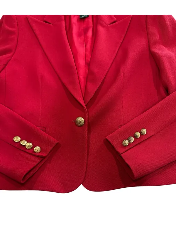 VTG Lauren Ralph Lauren Red Wool Blend Gold Button Blazer Women’s Size 8P Petite - Image 5